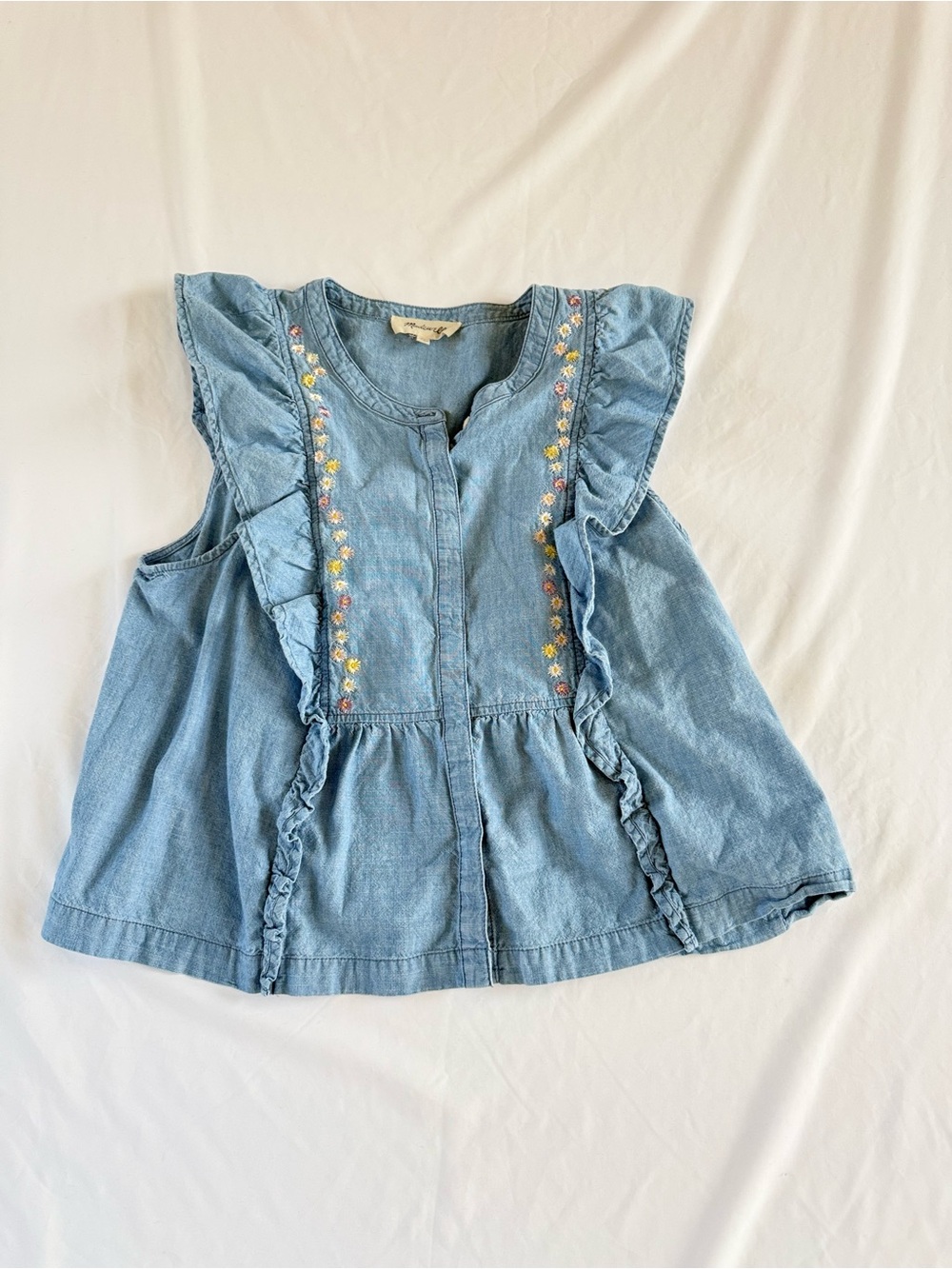 Madewell Cotton Chambray Embroidered Ruffle Sleeveless WomensXL Boho Cottagecore